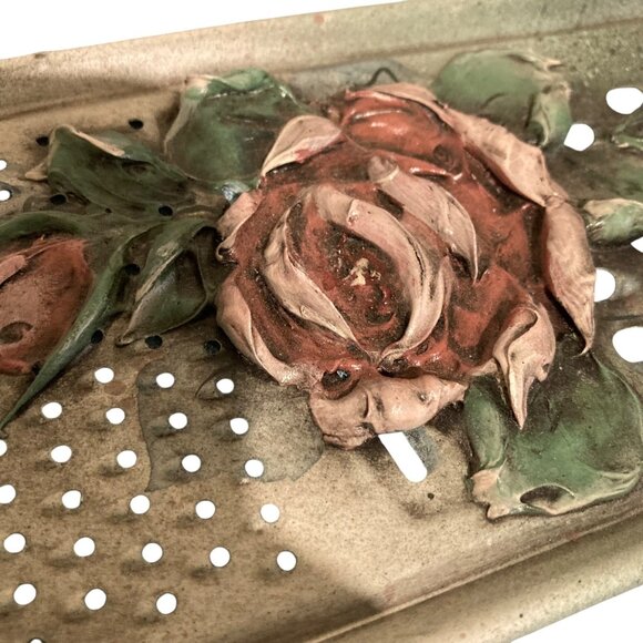 Vintage Handcrafted Metal Grater With Raised Rose Art Design Wall Decor - Picture 5 of 6